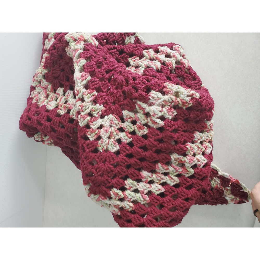 Handmade Moody Cottagecore Crochet Blanket Maroon Granny Square Boho Afghan